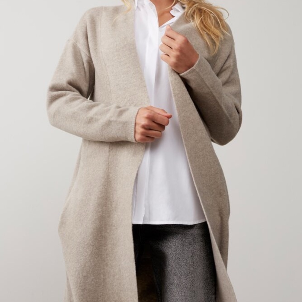 YAYA Alpaca Merino Wool Blend Cardigan – Soft Beige Long Open Front Sweater